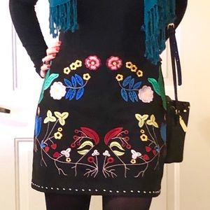 Gianni Bini Embroidered Floral Suede Skirt